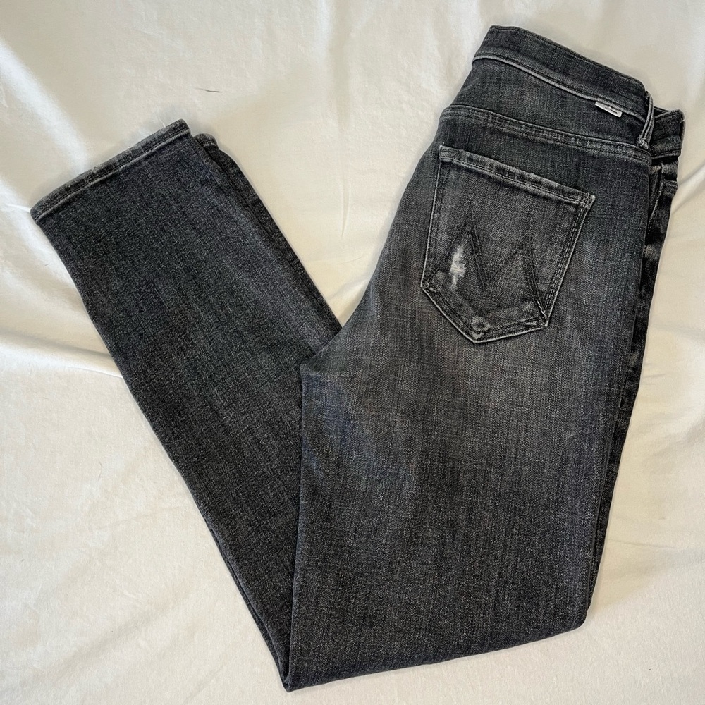Mother Dark grey jeans mid rise dazzler ankle high waist distressed jeans 27